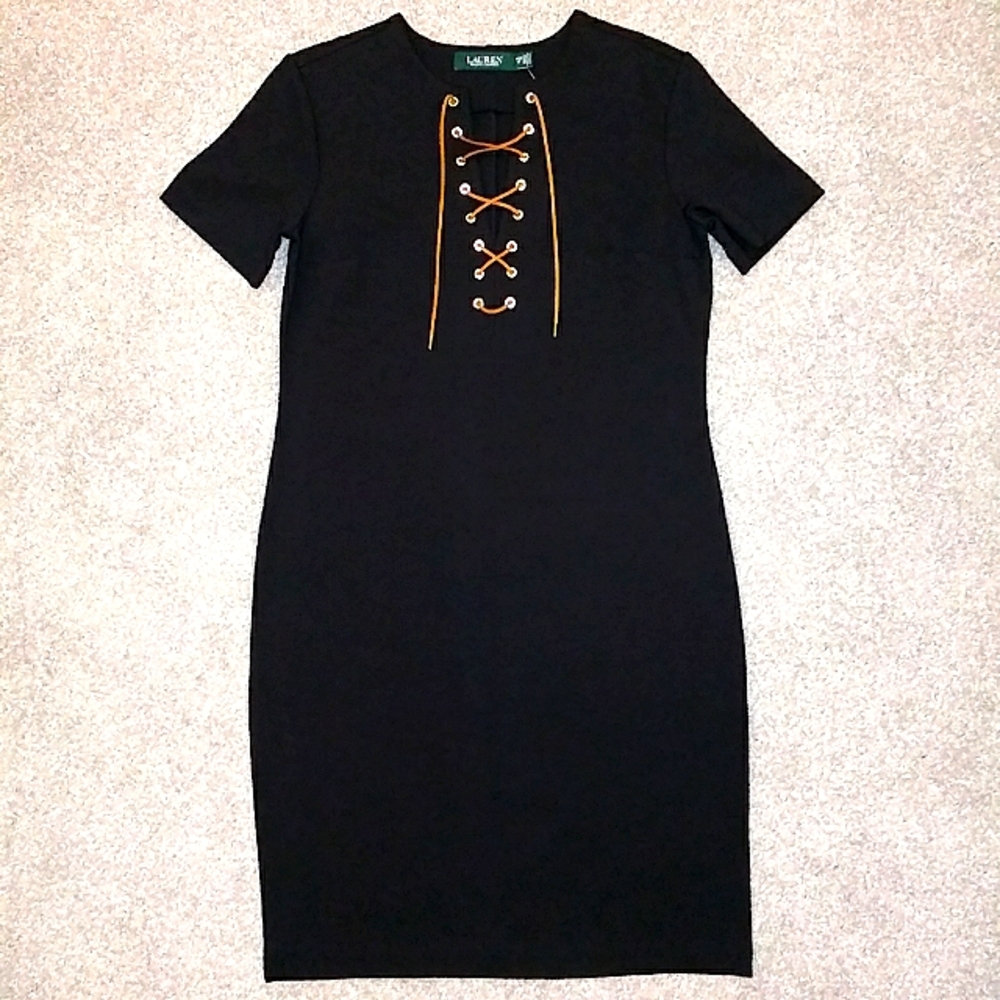 NWT Sz PXS Ralph Lauren Black Sheath Knit Dress